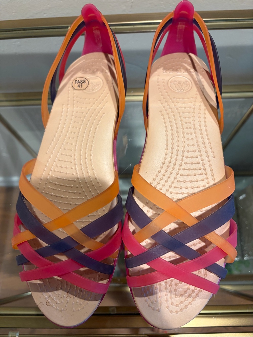 CROCS Multicolor Strappy Jelly Sandals - Pink, Orange, Purple